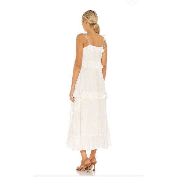 Tularosa Tie Front Midi Dress White Boho Ruffle L - Picture 3 of 6